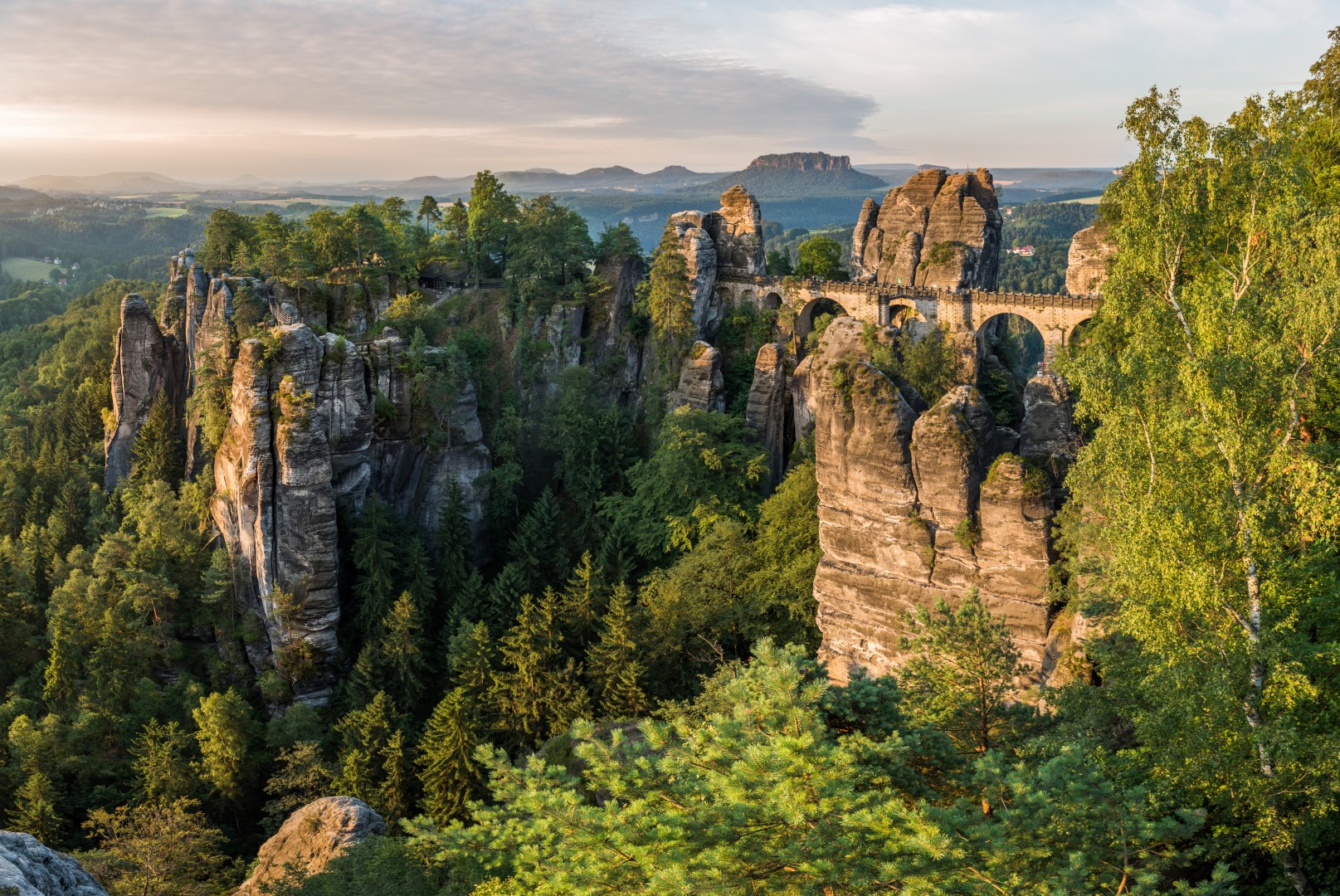 Bastei Bridge at sunrise